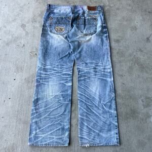Vintage Y2K affliction biker denim light wash jeans pants